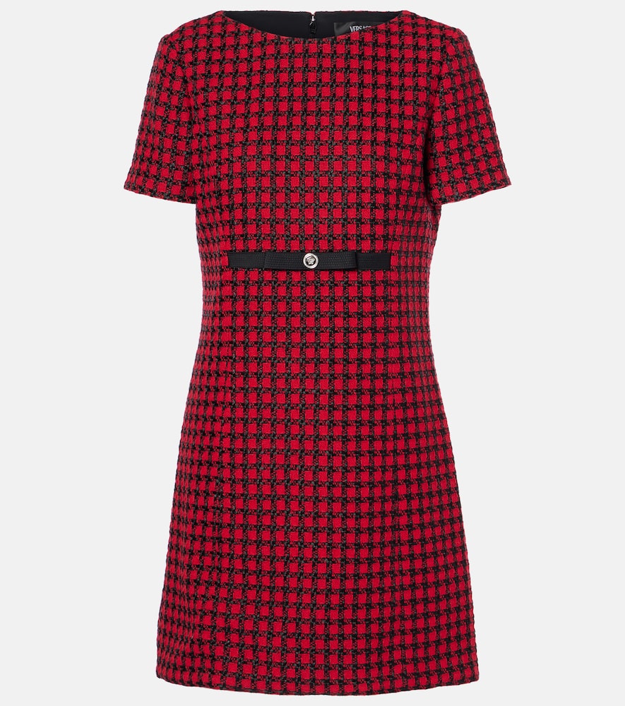 Checked wool-blend tweed mini dress
