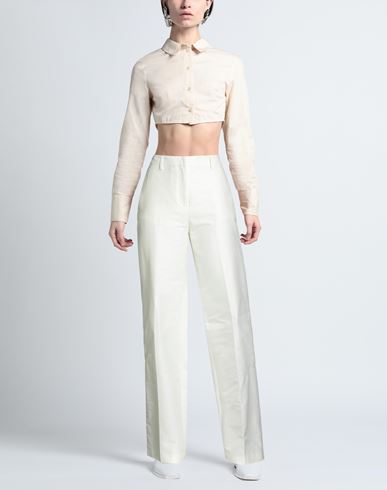 Woman Pants White Size 2 Cotton, Silk