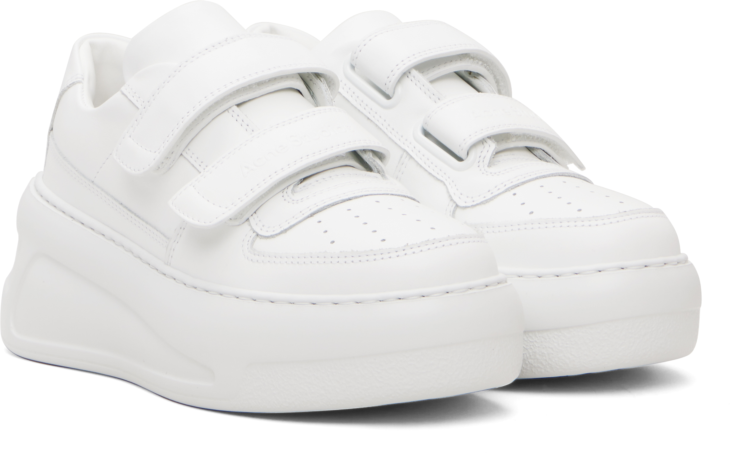White Velcro Strap Platform Sneakers