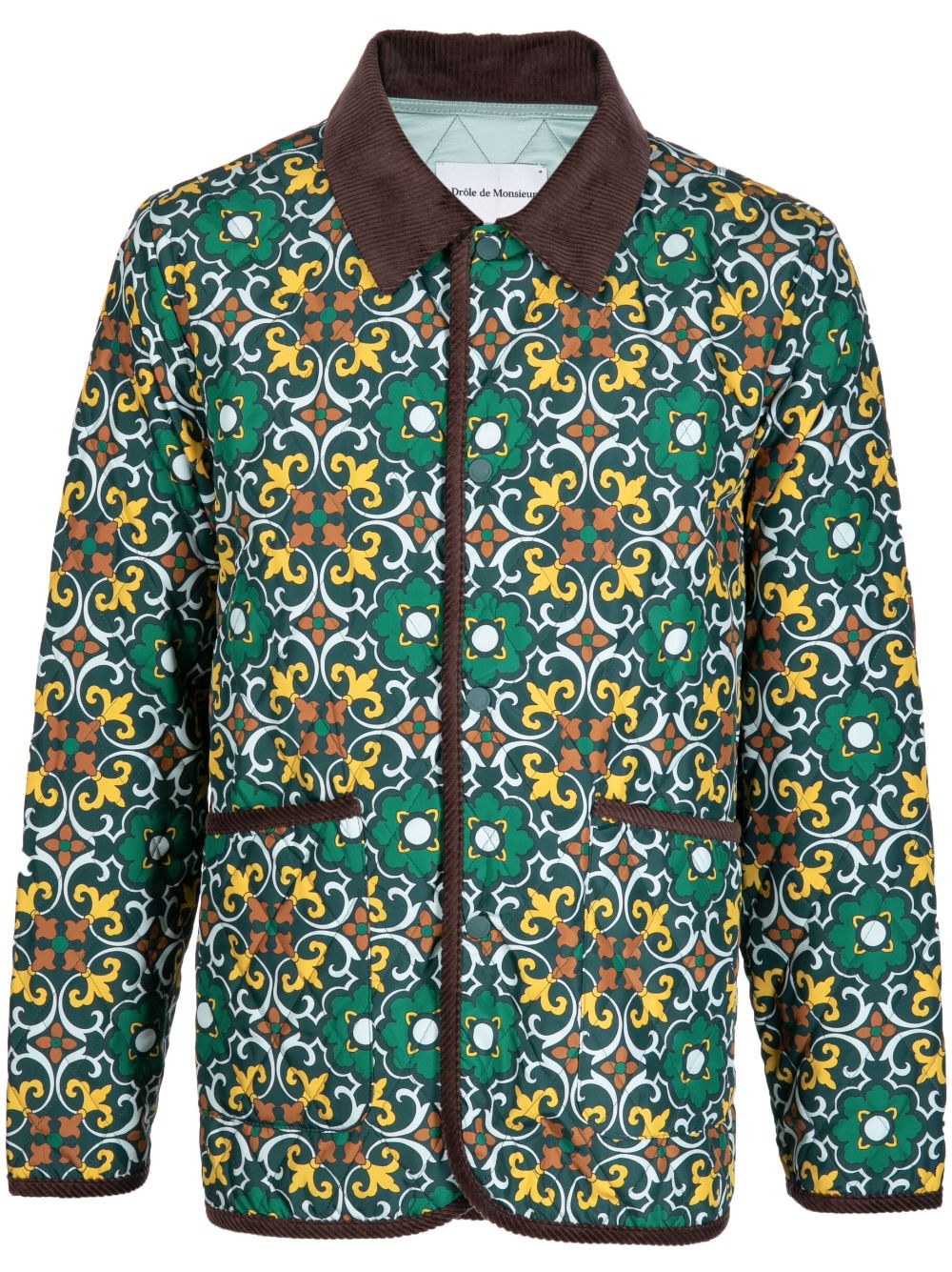 Geometric-print quilted jacket - Green
