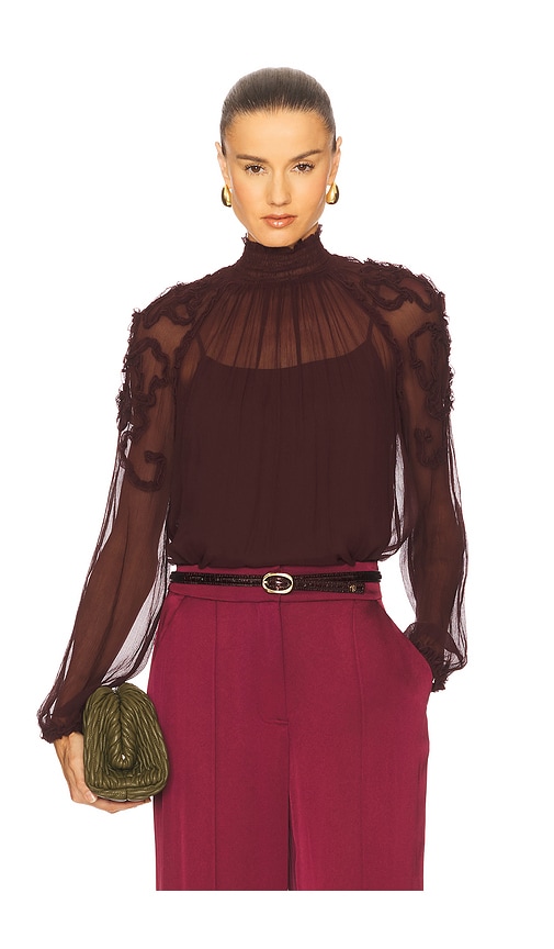 Ulla Johnson Magdalena Long Sleeve Blouse in Burgundy.  8. Also in 0, 00, 10, 12, 2