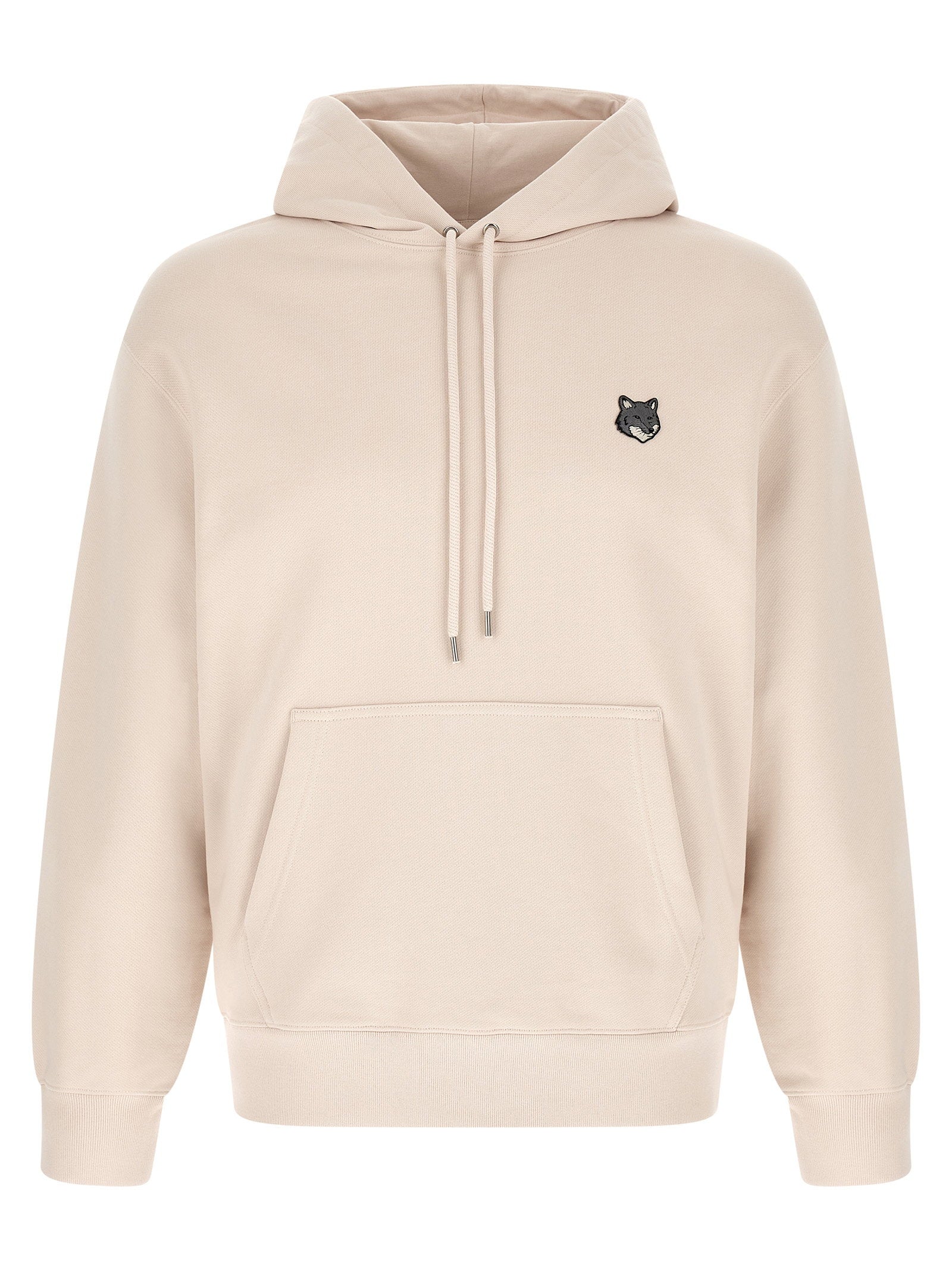 Fox Head Embroidered Hoodie — Beige