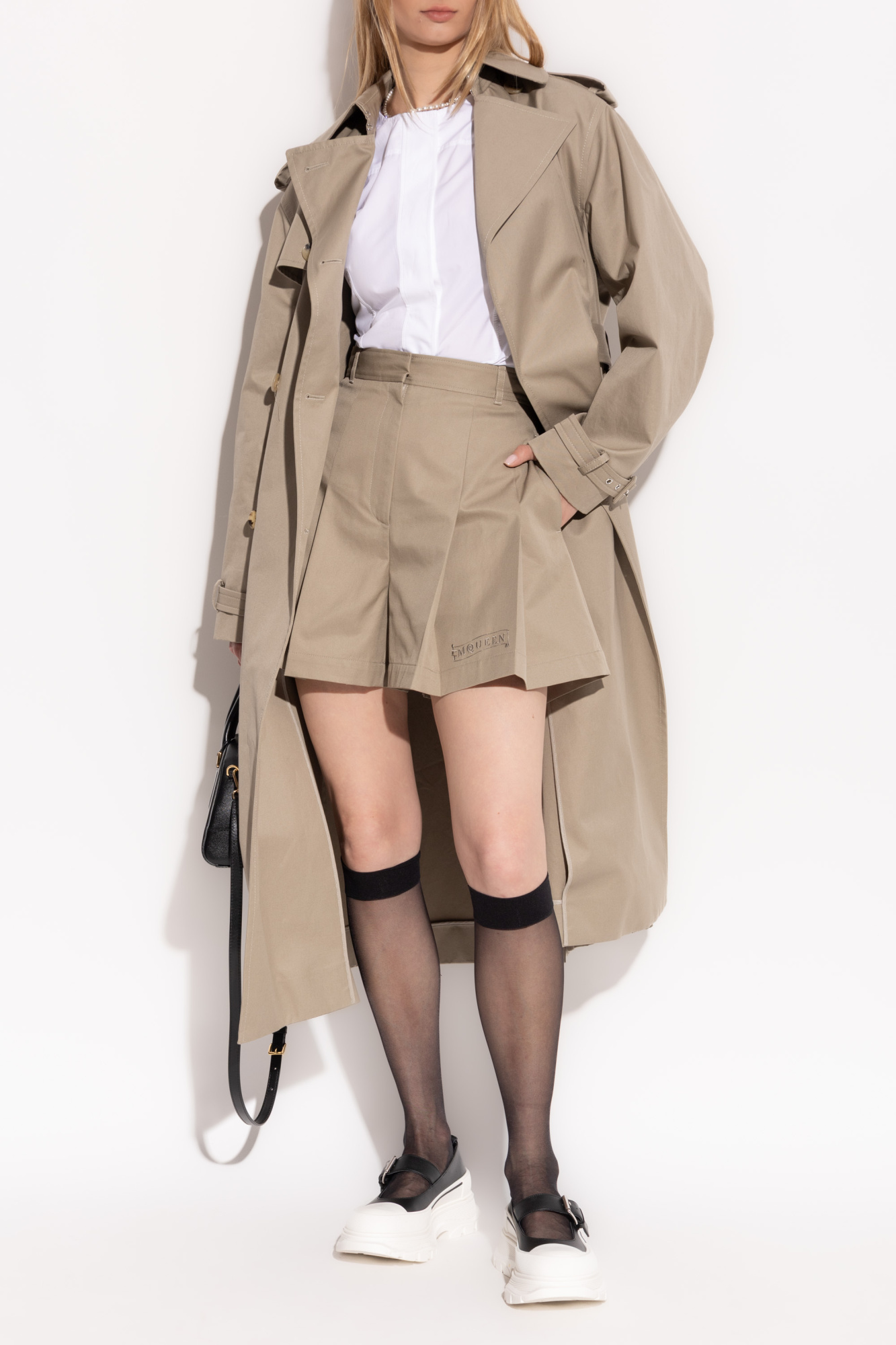 Cotton Trench Coat With Belt, Women's, Beige