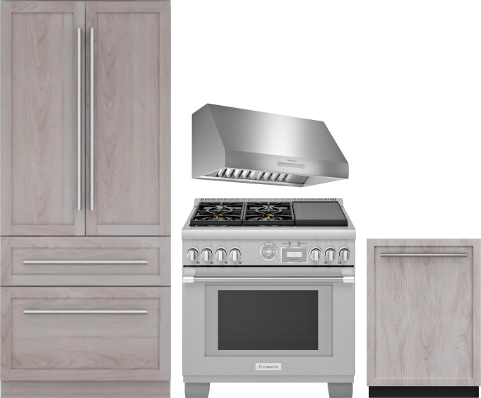 Thermador 4 Piece Kitchen Appliances Package with French Door Refrigerator, Dual Fuel Range and Dishwasher in Panel Ready THRERARHDW