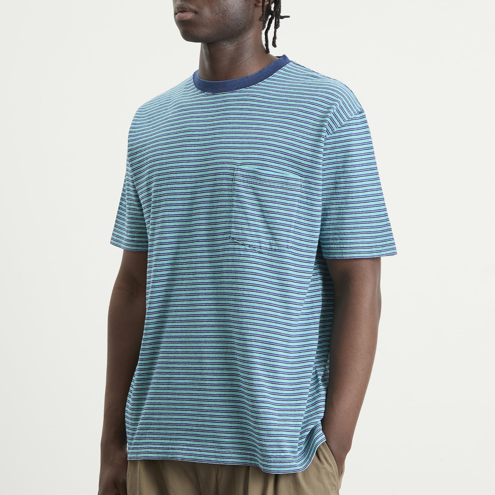 Men's Multi Stripe Pocket T-Shirt in Green