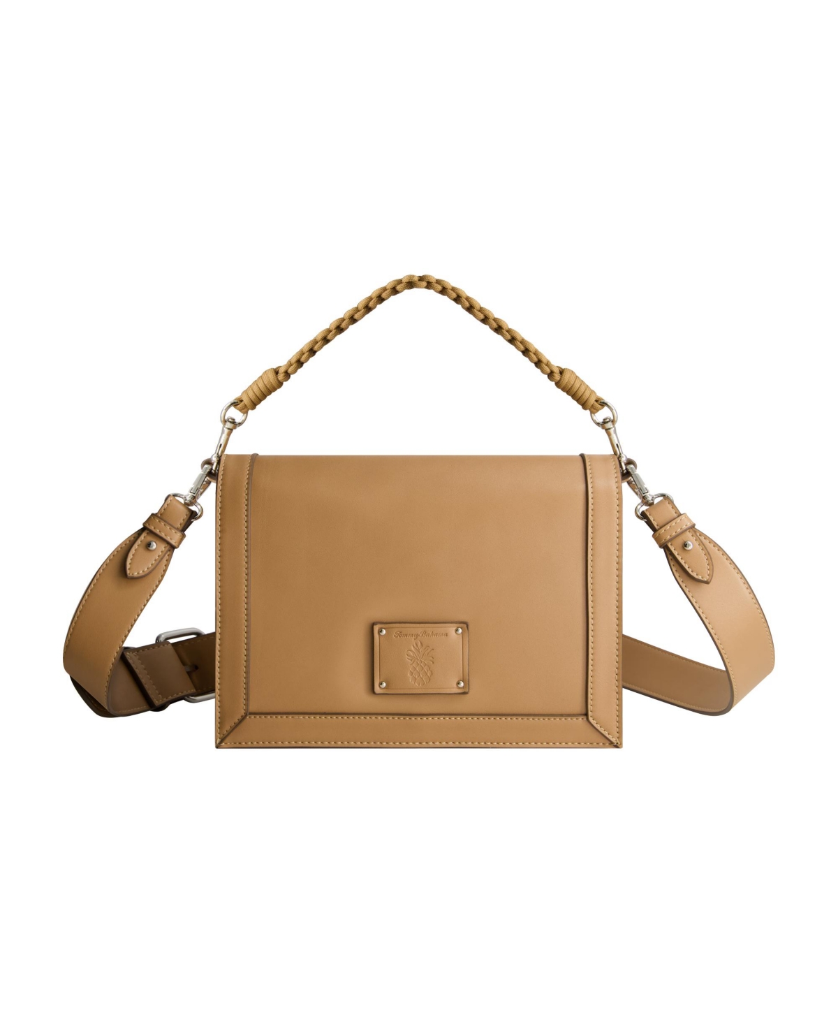 Debossed Logo Flat Messenger Bag - Tan