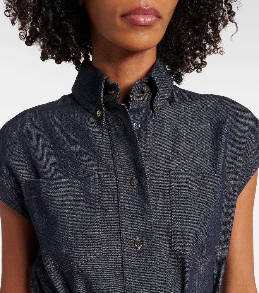 Belted denim maxi dress