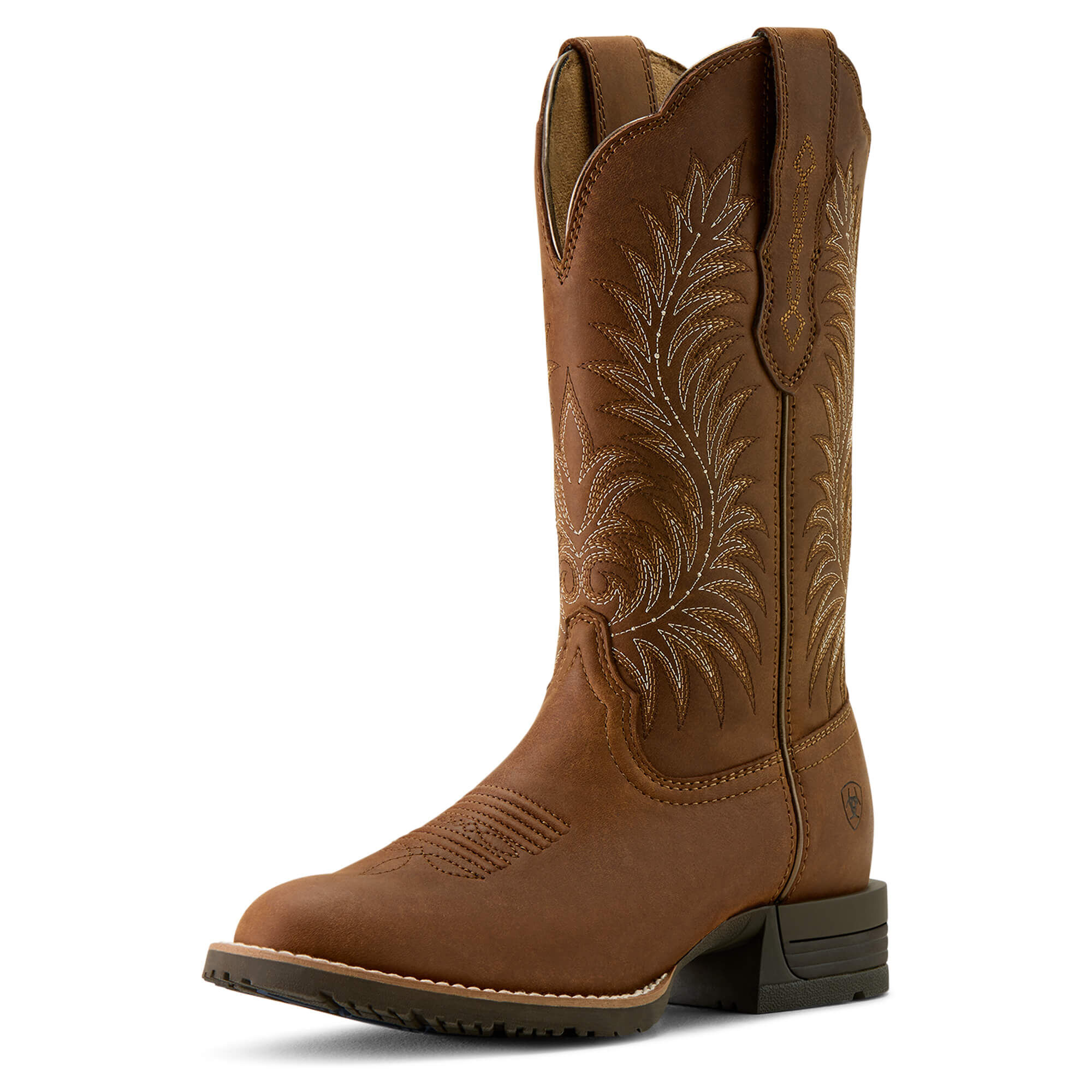 Women's Hybrid Ranchward W Toe Western Boots in Frontier Brown, B Medium Width, Size 5, by