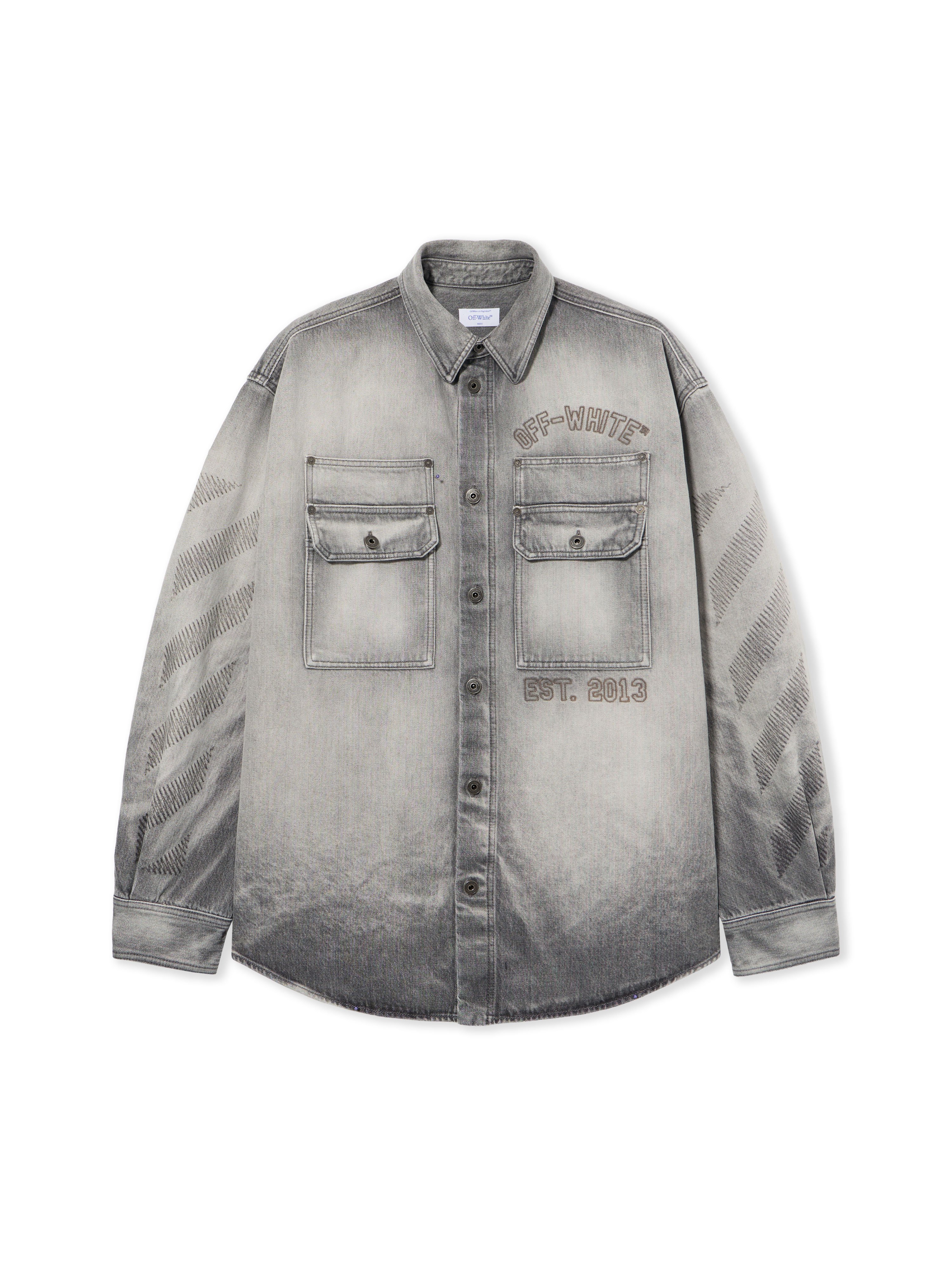 Diagonal Embroidered Denim Military Overshirt - Male Denim Sun