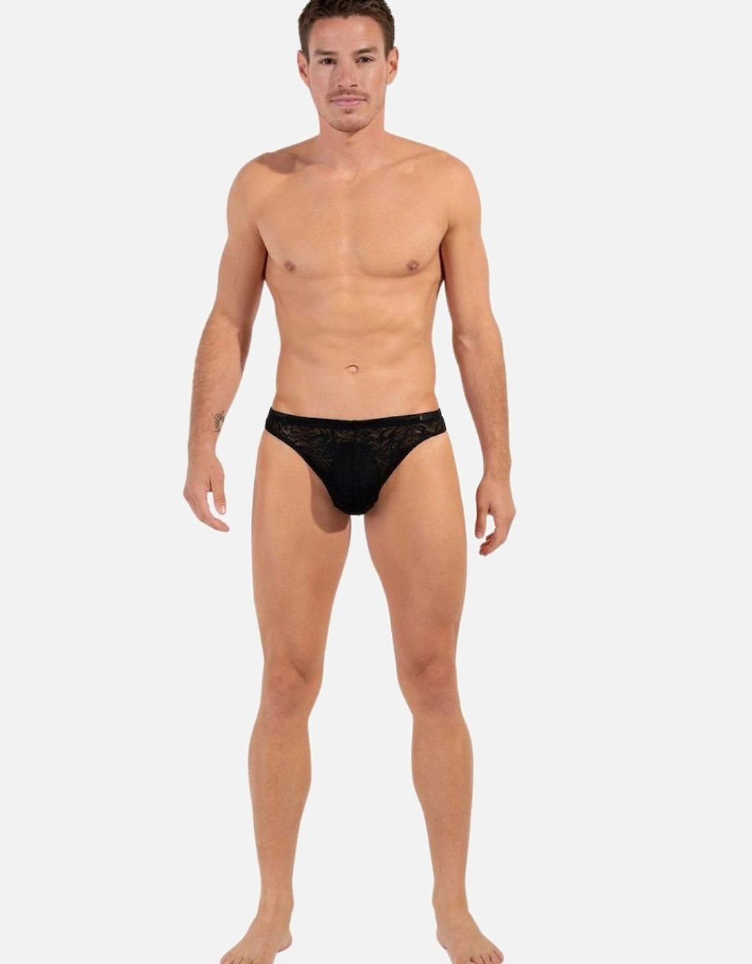 Hom Men's Temptation Free Cut Lace G-String, Black