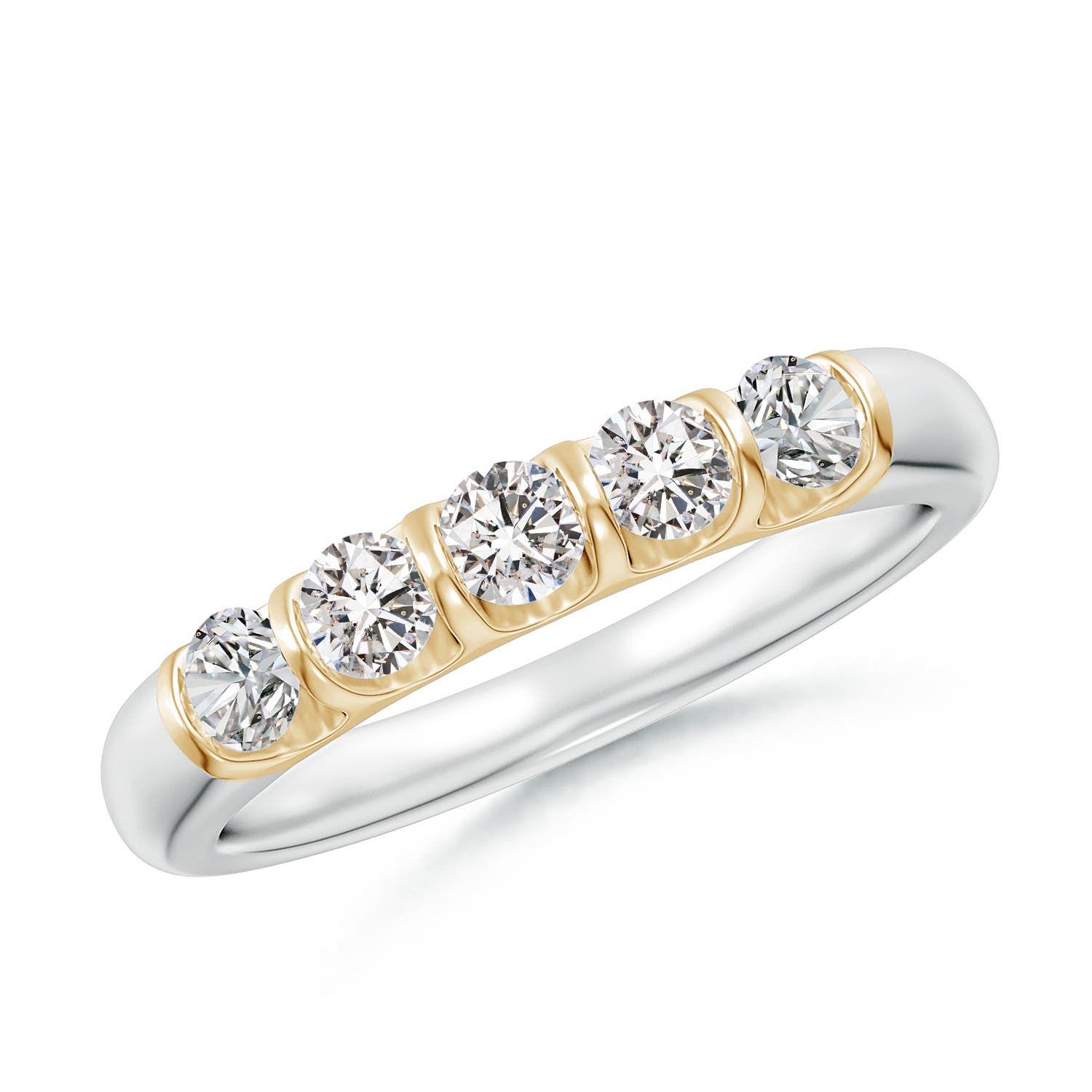 Angara 0.53 Carat Bar Set Five Stone Round Diamond Wedding Ring for Her in 14K White & Yellow Gold