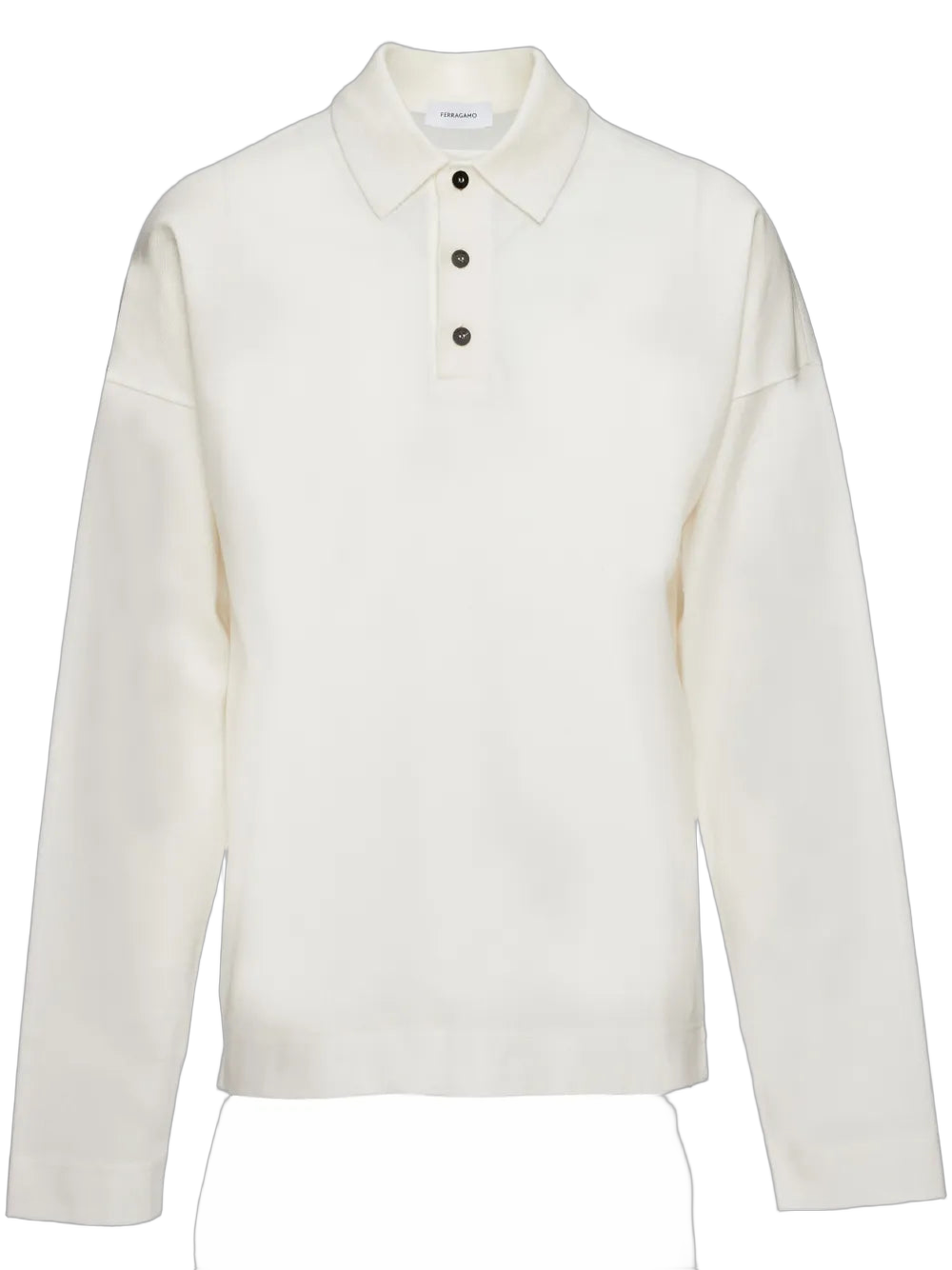 Long-Sleeve Cotton Piqué Polo Shirt — White