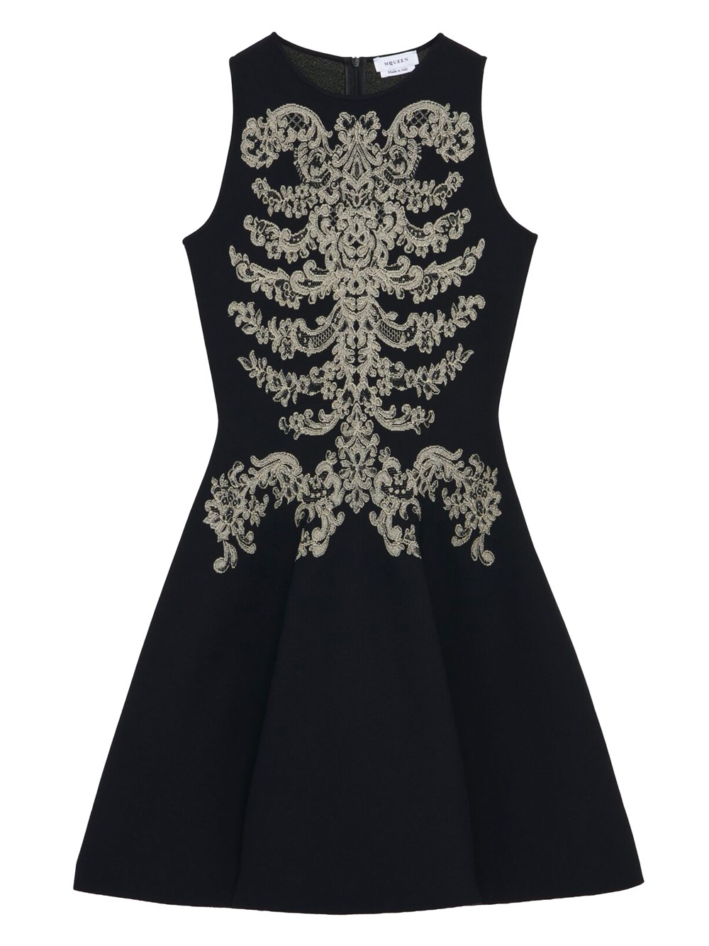 Lace Ribcage Jacquard Mini Dress In Black