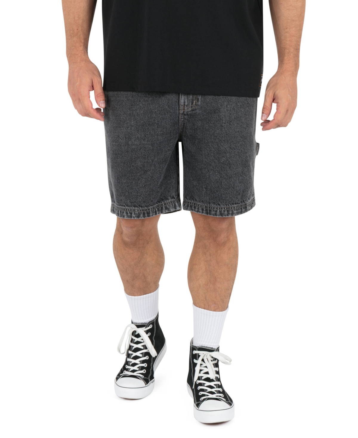 Men's Regular-Fit Denim Shorts - Black Acid Wash