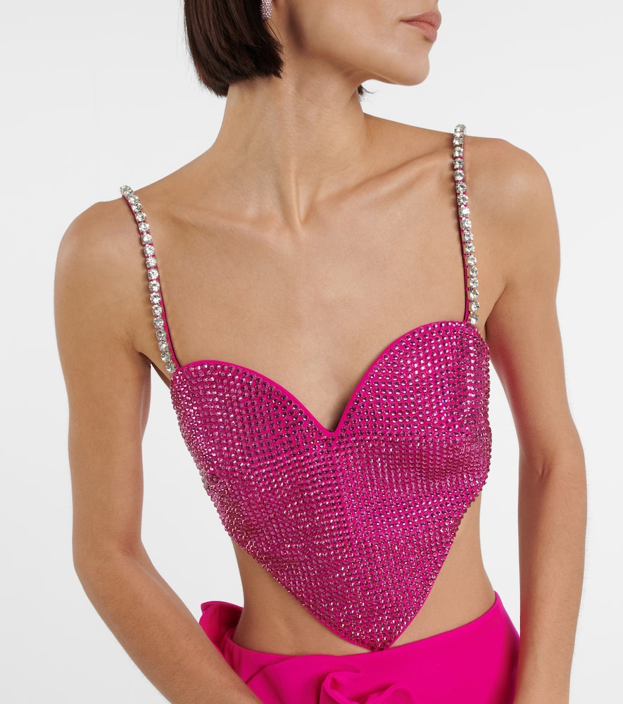 Area Heart crystal-embellished wool crop top