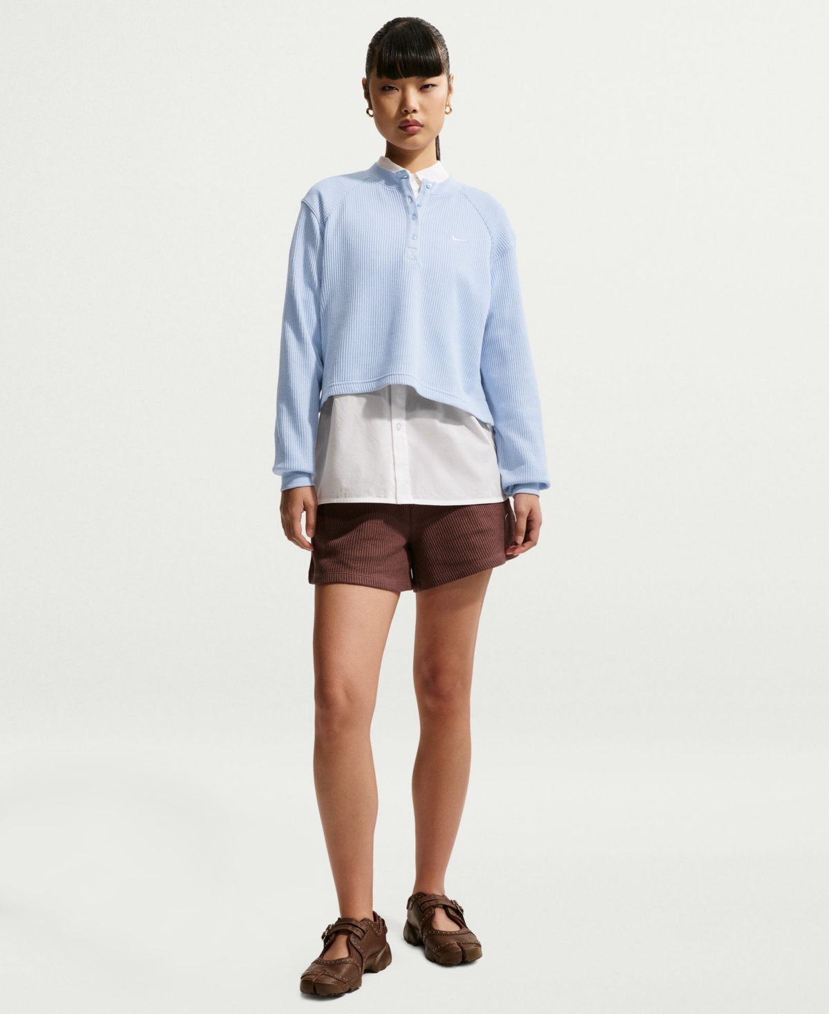 Women's Sportswear Chill Waffle Oversized Long-Sleeve Henley Top - Hydrogen Blue/Sail