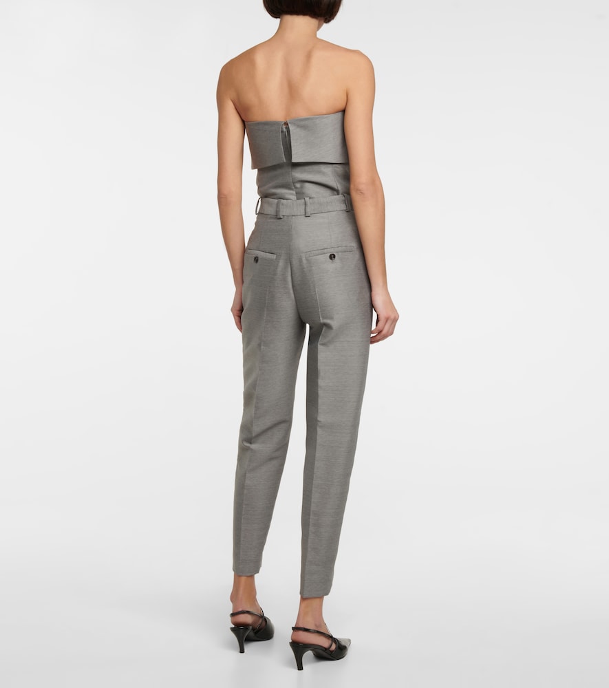 Mid-rise straight cotton and wool-blend pants
