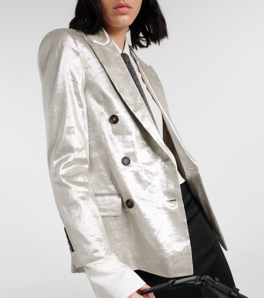 Double-breasted metallic linen-blend blazer
