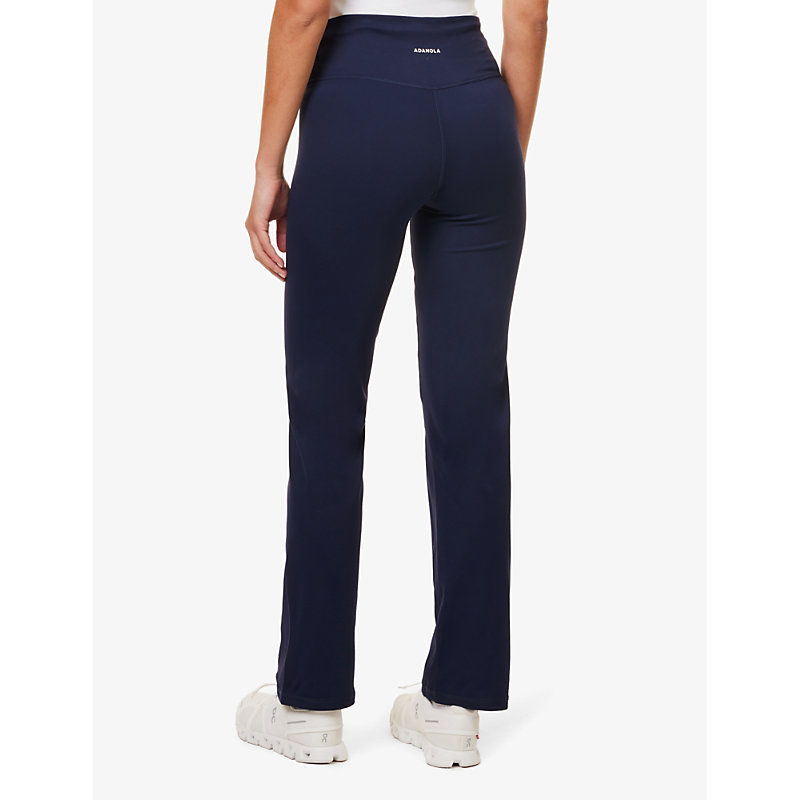 Womens Navy Ultimate Wrap-over High-rise Stretch-recycled Polyester Trousers
