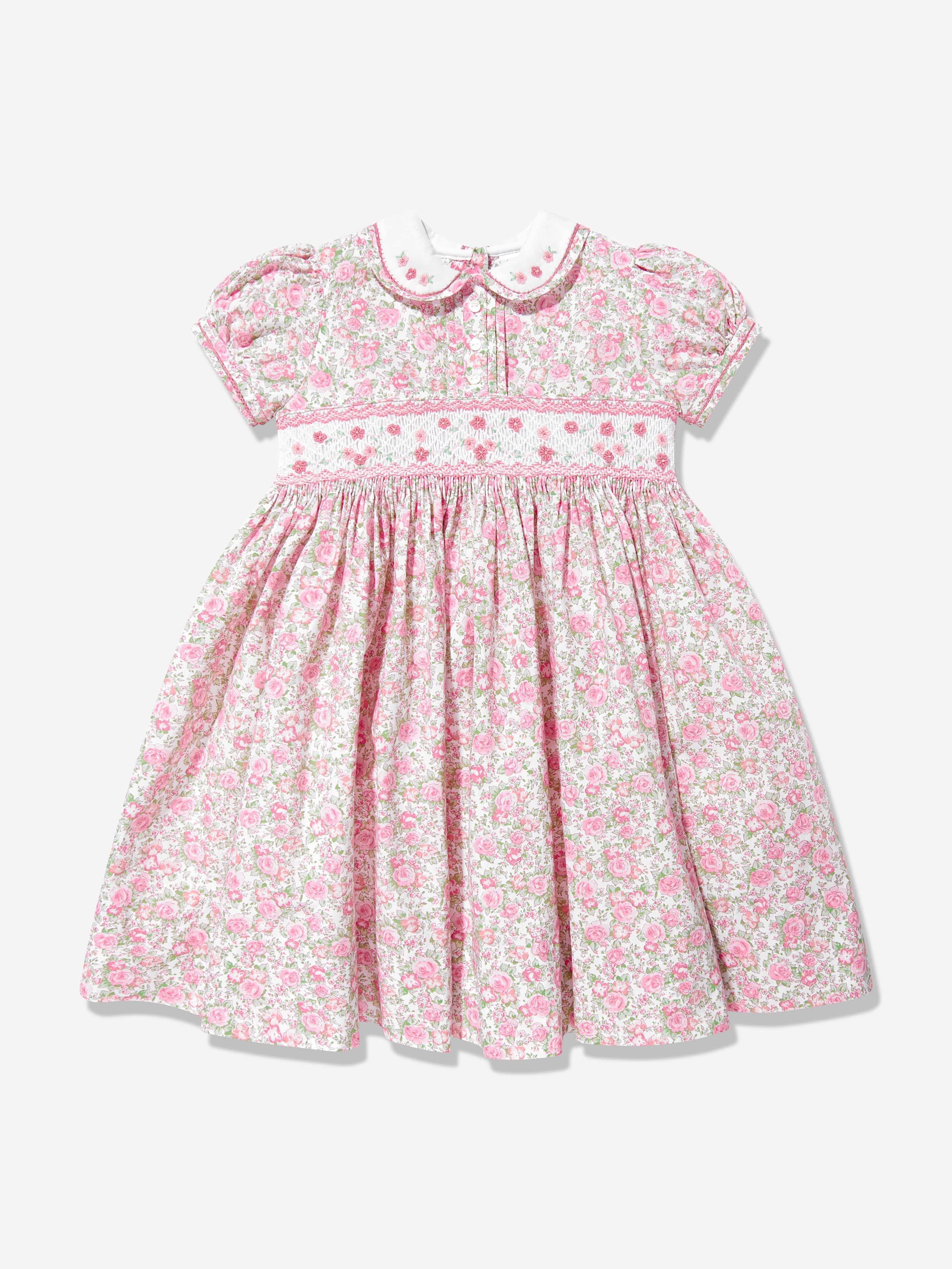 Sarah Louise Girls Floral Dress in Pink 12 Mths