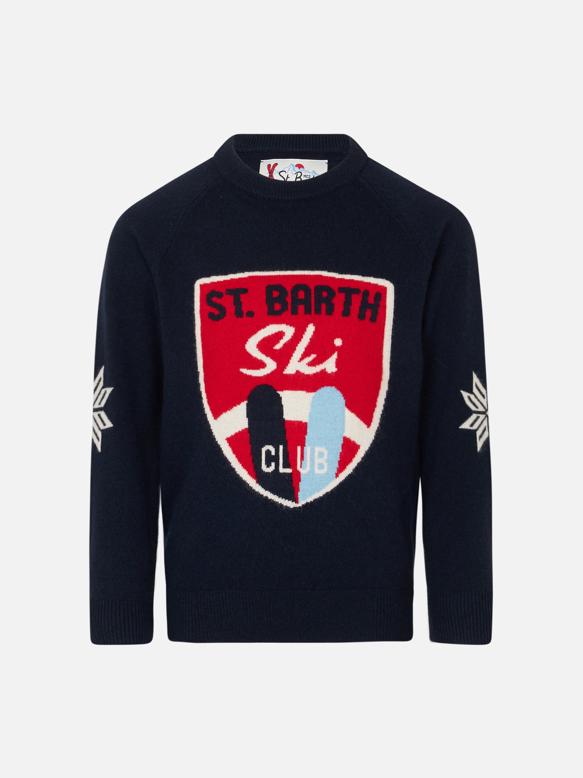 Boy Crewneck Sweater With St. Barth Ski Club Print Blue