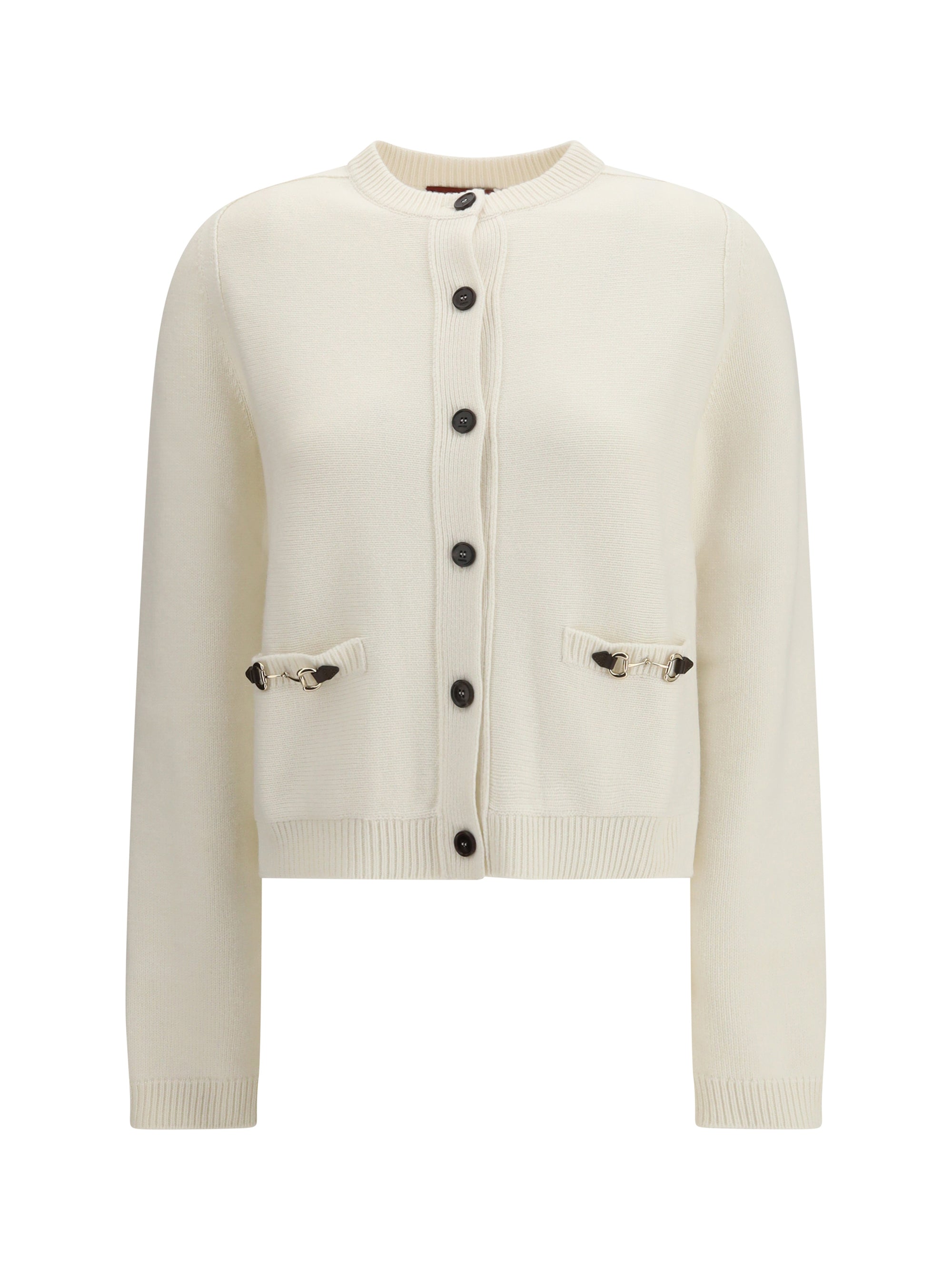 Wool and Cashmere with Horsebit Detail Cardigan — White