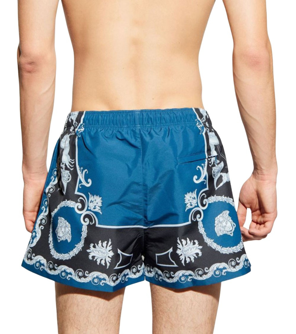 Blue Swimsuit With All-Over Geometric Print In Tech Fabric Man