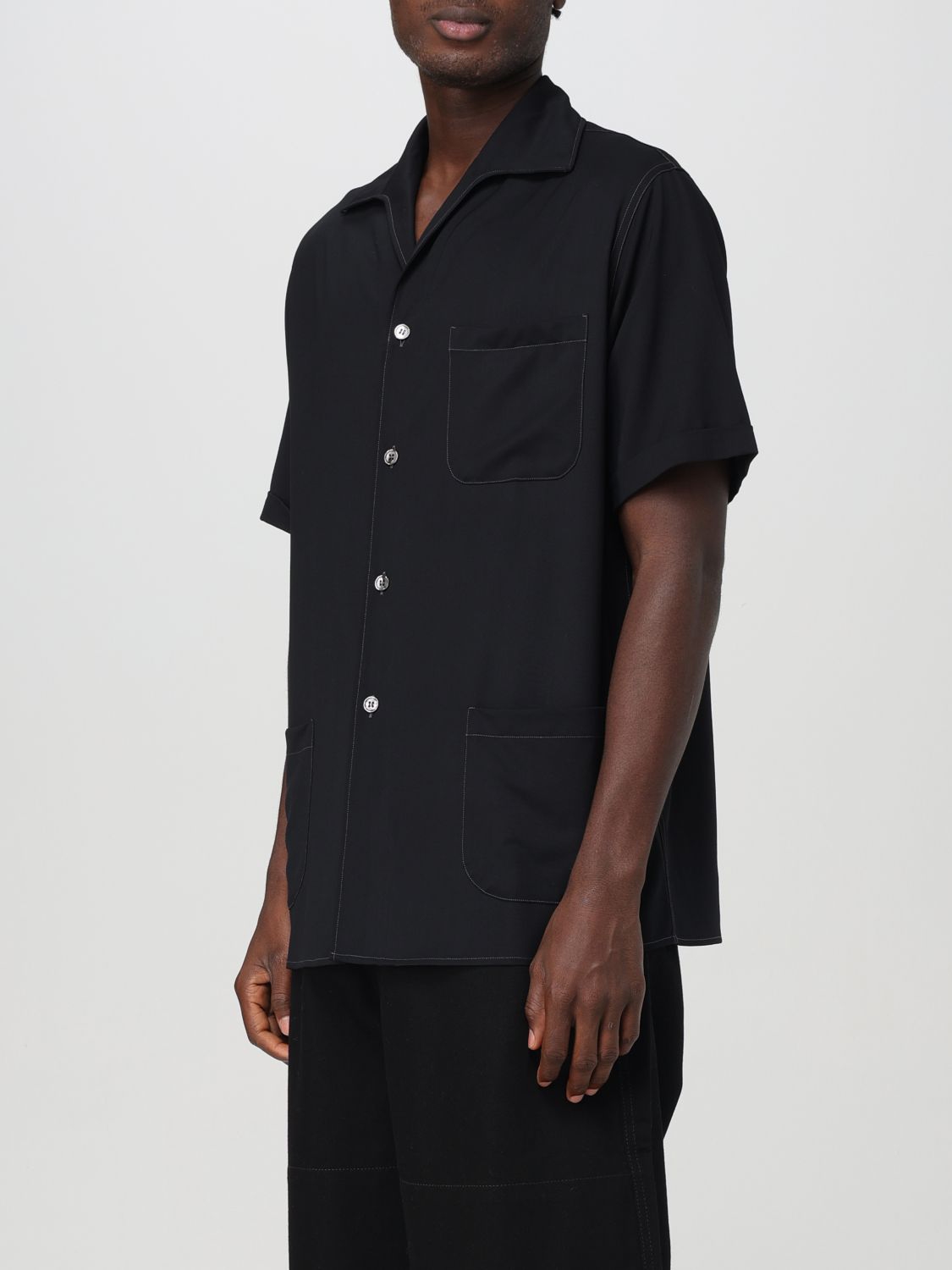 Short-sleeve wool shirt - Black