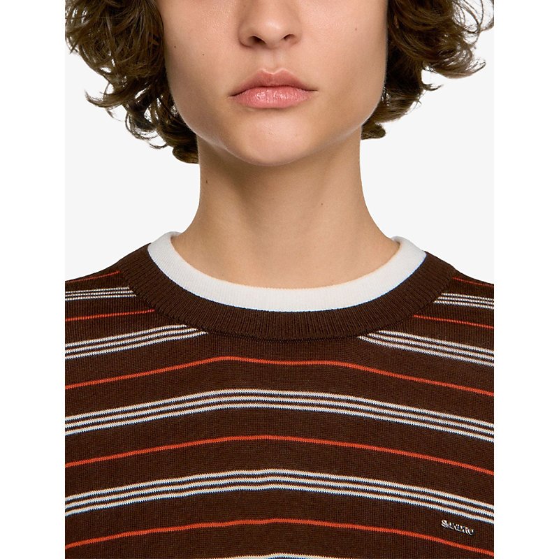 Womens Striped Round-Neck Wool Jumper