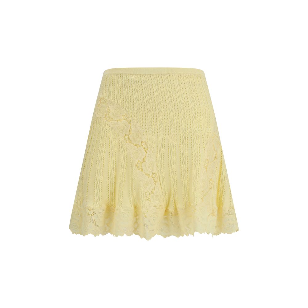 Pointelle Knit Lace-Trimmed Skirt — Yellow
