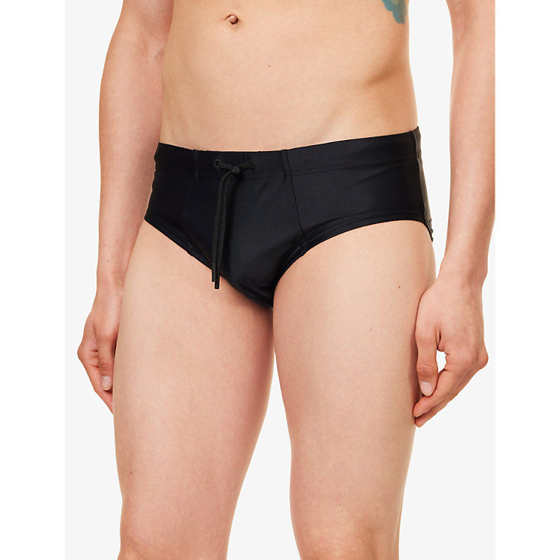 Mens Black Low-rise Stretch-recycled Nylon Swim Briefs