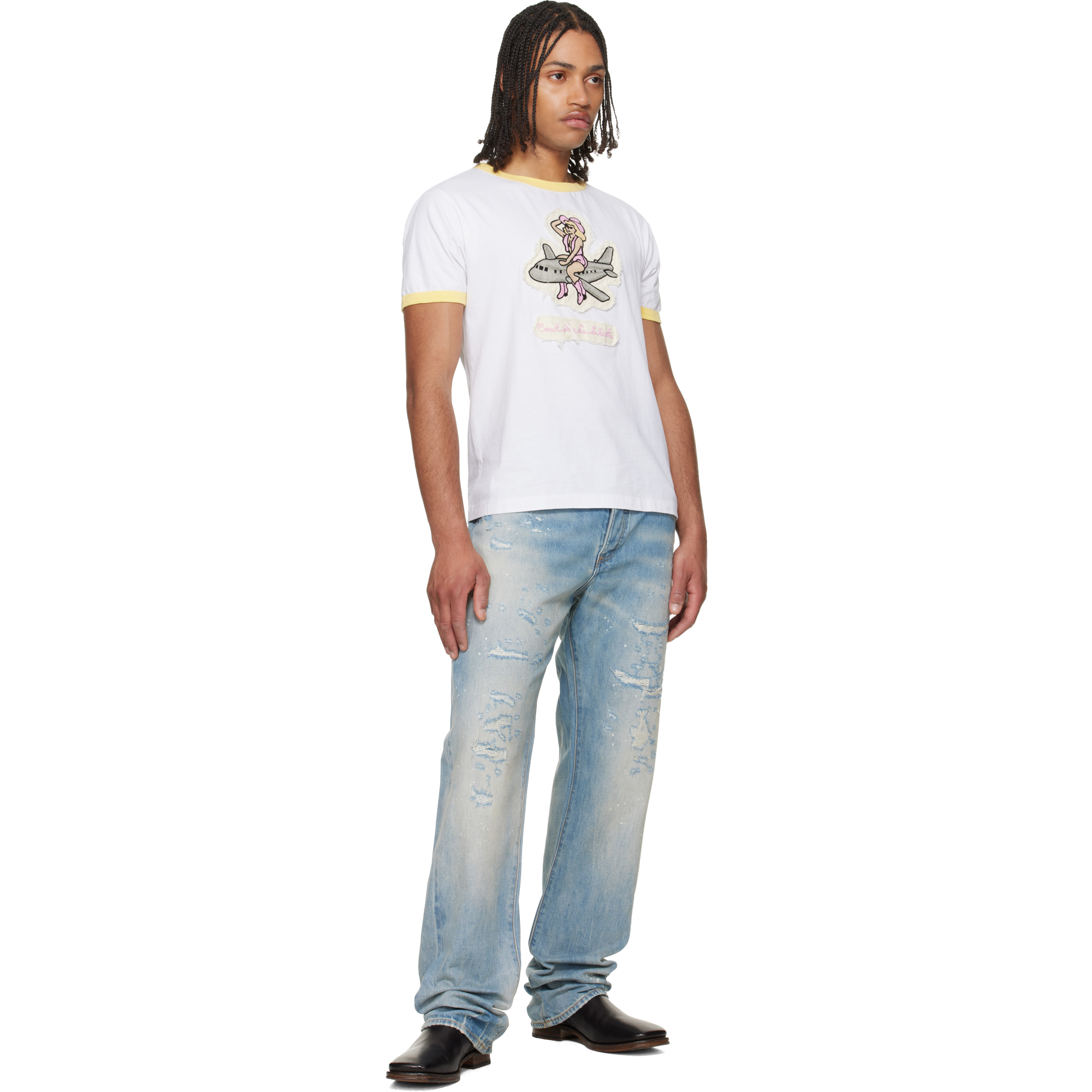 White Weston Mile High Embroidered Crew Ringer T-shirt