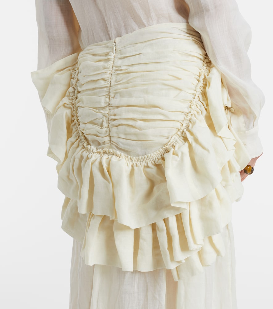 Ruffled ramie midi skirt