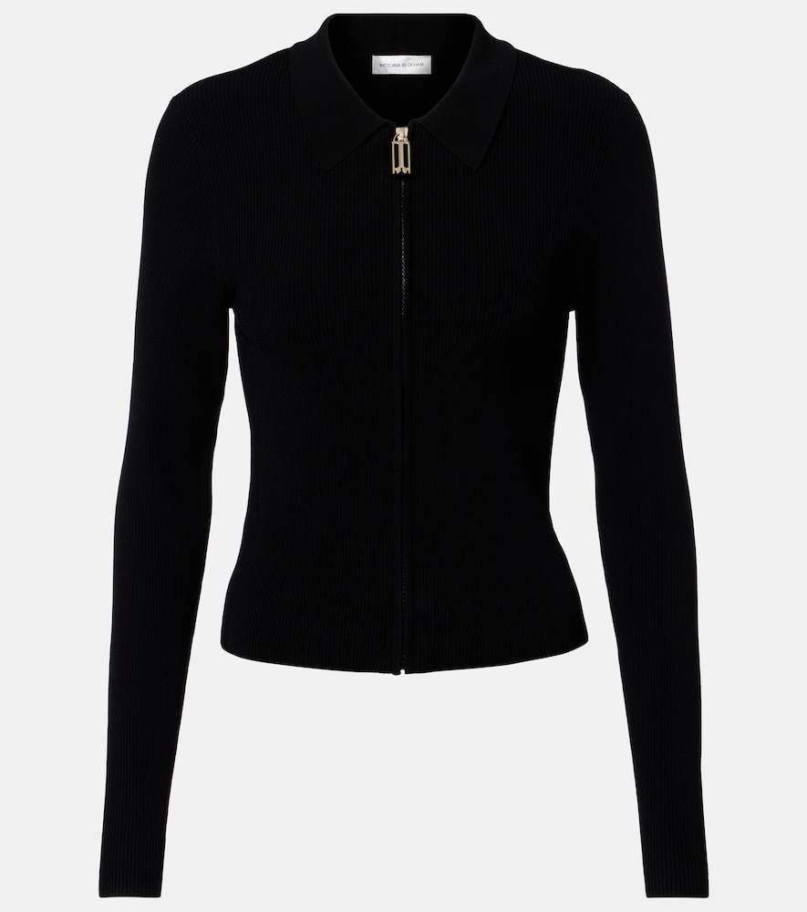 Mila ribbed-knit zip-up top