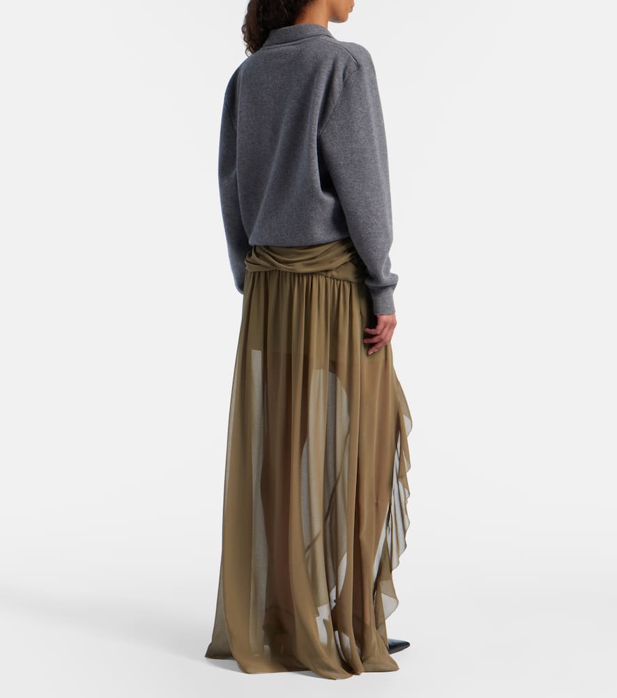 Asymmetric draped maxi skirt