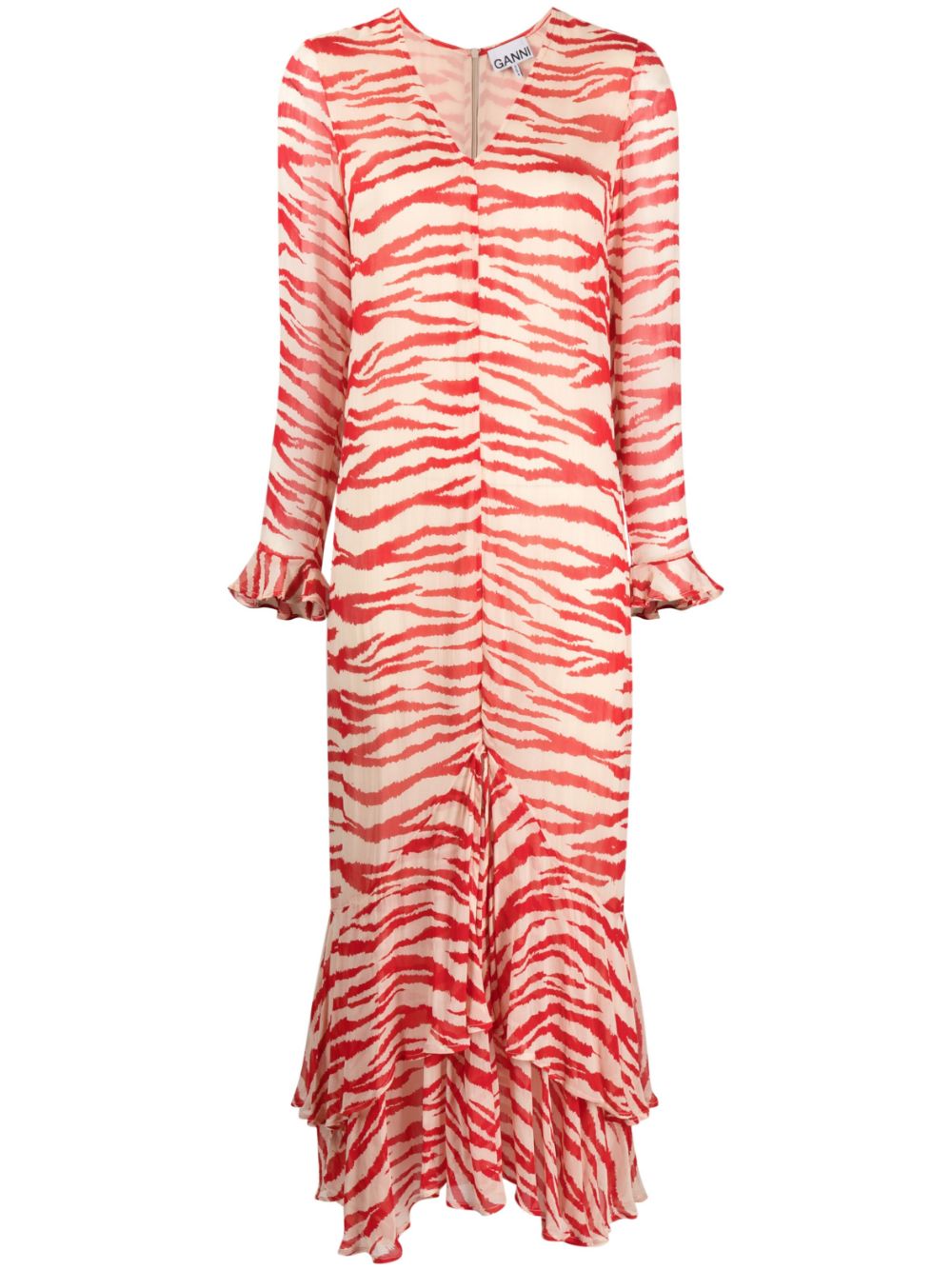 Tiger-print ruffled maxi dress - Red
