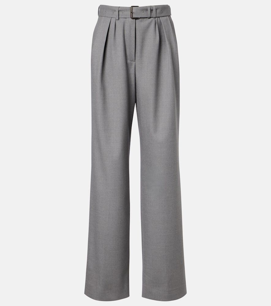 Belted wool-blend wide-leg pants
