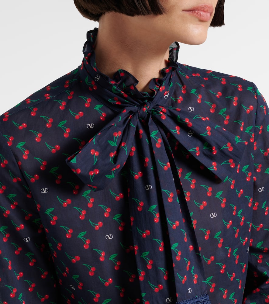 Cherryfic bow-detail cotton muslin shirt