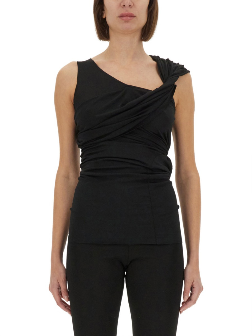 Black Solid One Shoulder Top