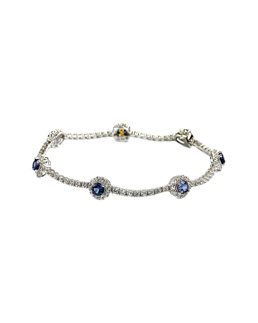 Silver Diamond & Sapphire Halo Tennis Bracelet