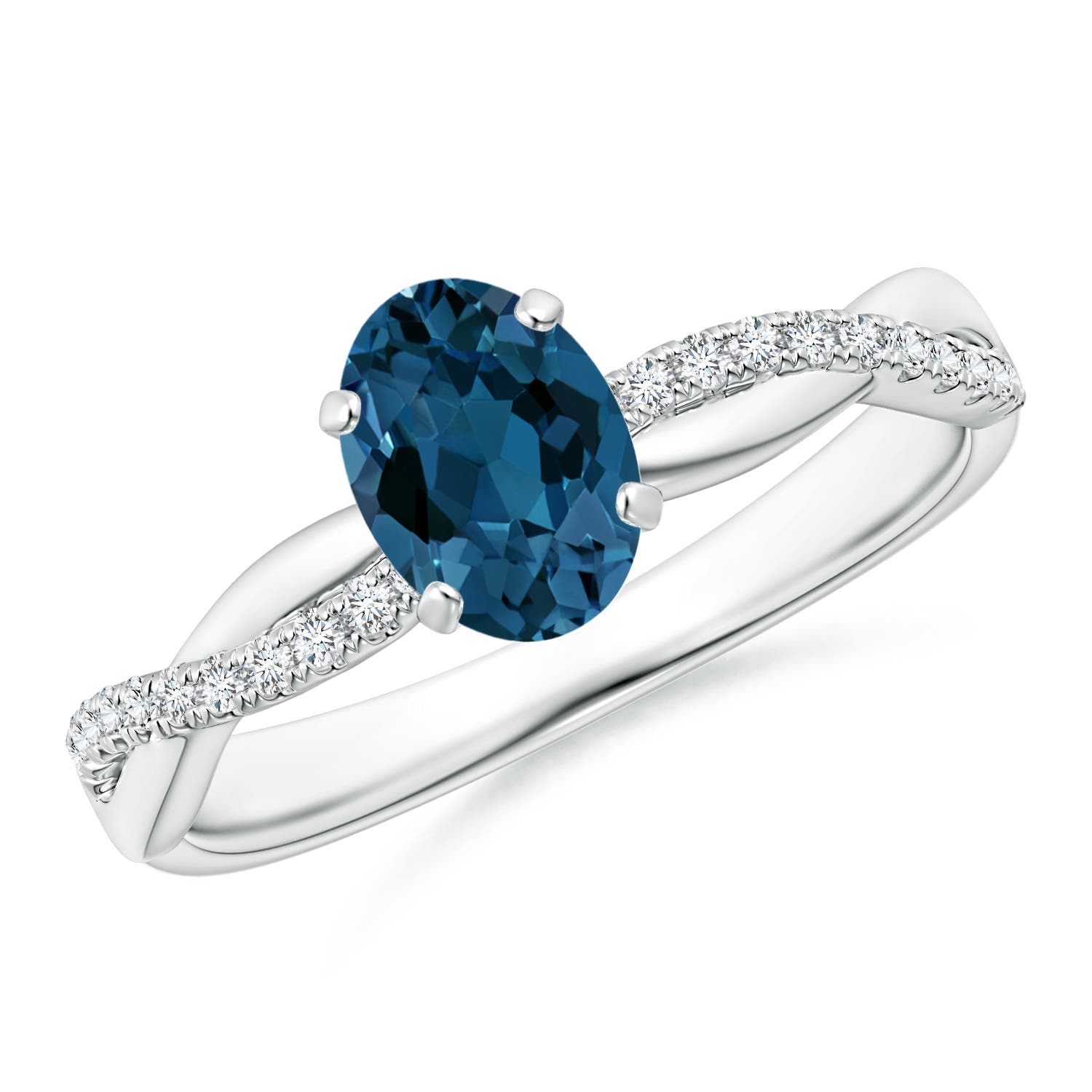Angara 0.95 Carat Oval London Blue Topaz Twist Shank Ring with Diamonds in Silver