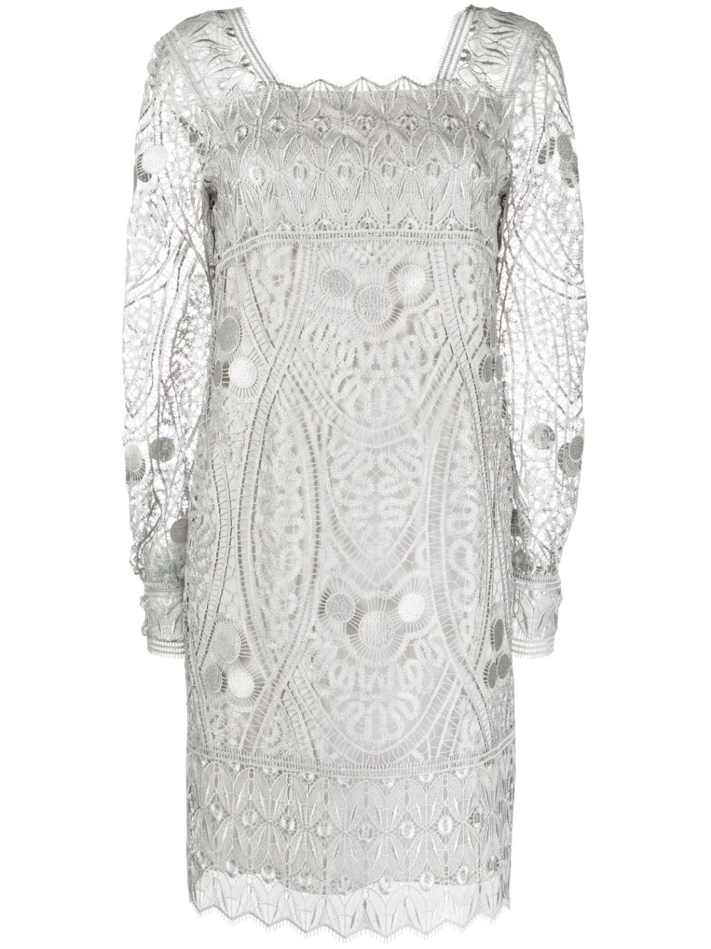 Long-sleeve macramé-lace minidress - Grey