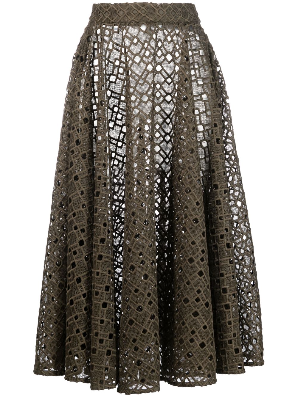Pleat-detail eyelet-detail skirt - Green