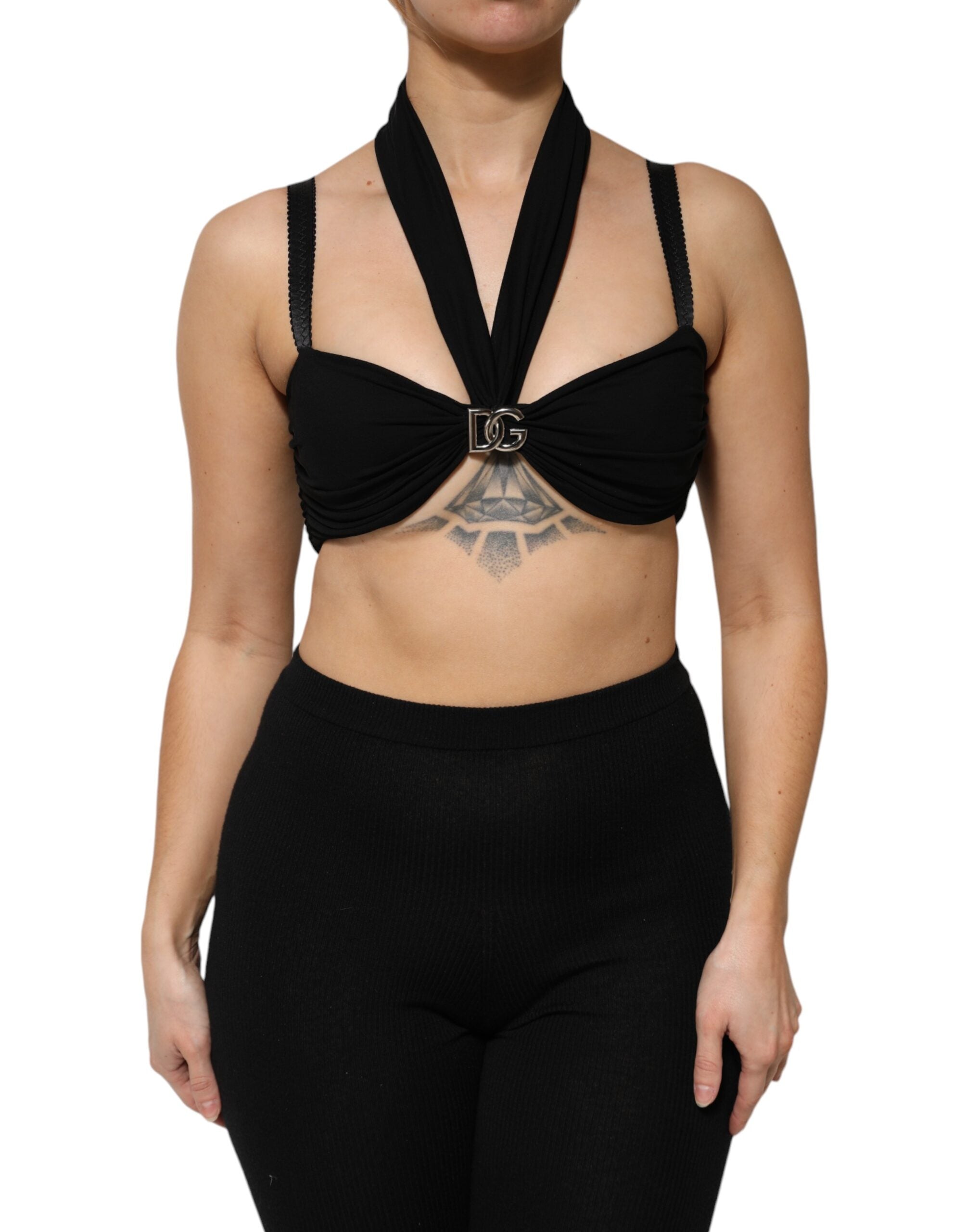 Halter Viscose Bustier Bustier Top — Black