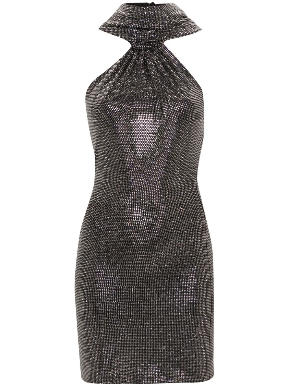 Rhinestone-embellished hooded mini dress - Black