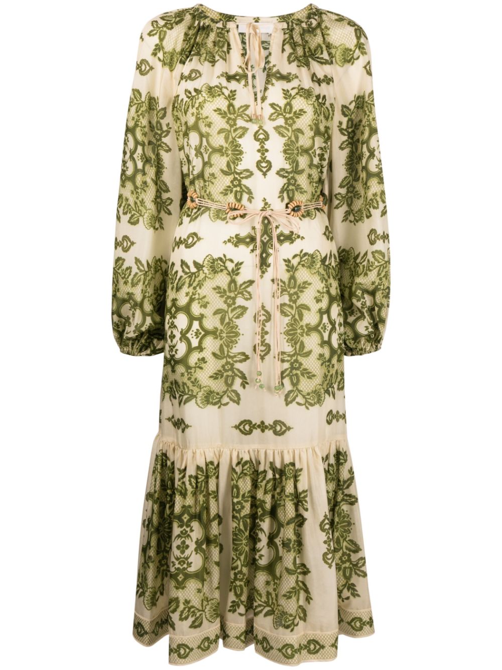Raie floral-print belted dress - Green