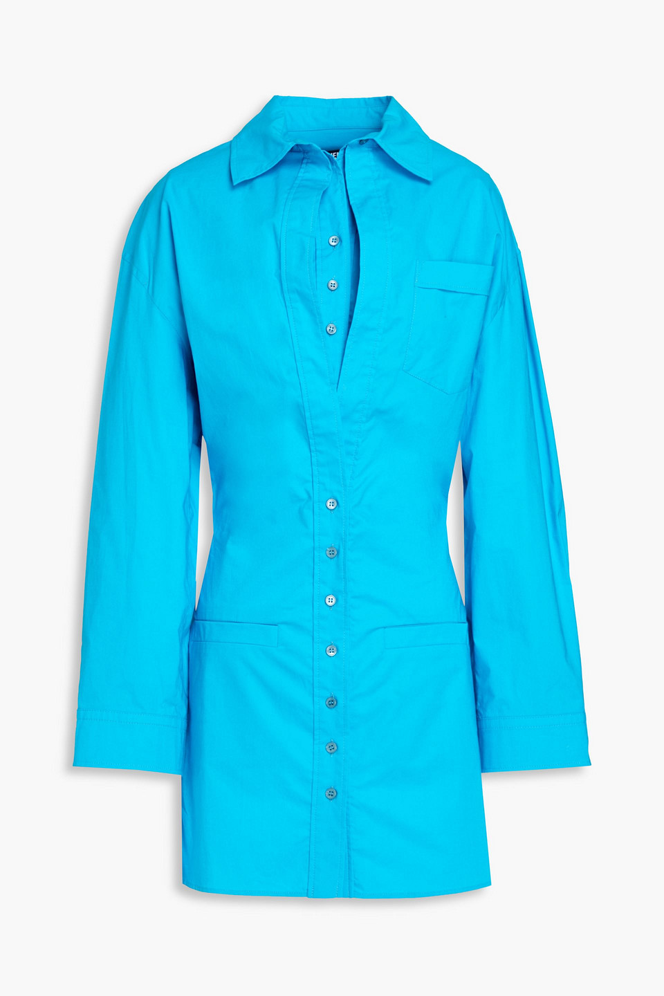JACQUEMUS - Baunhilha layered cutout cotton-poplin mini shirt dress - Blue - FR 38
