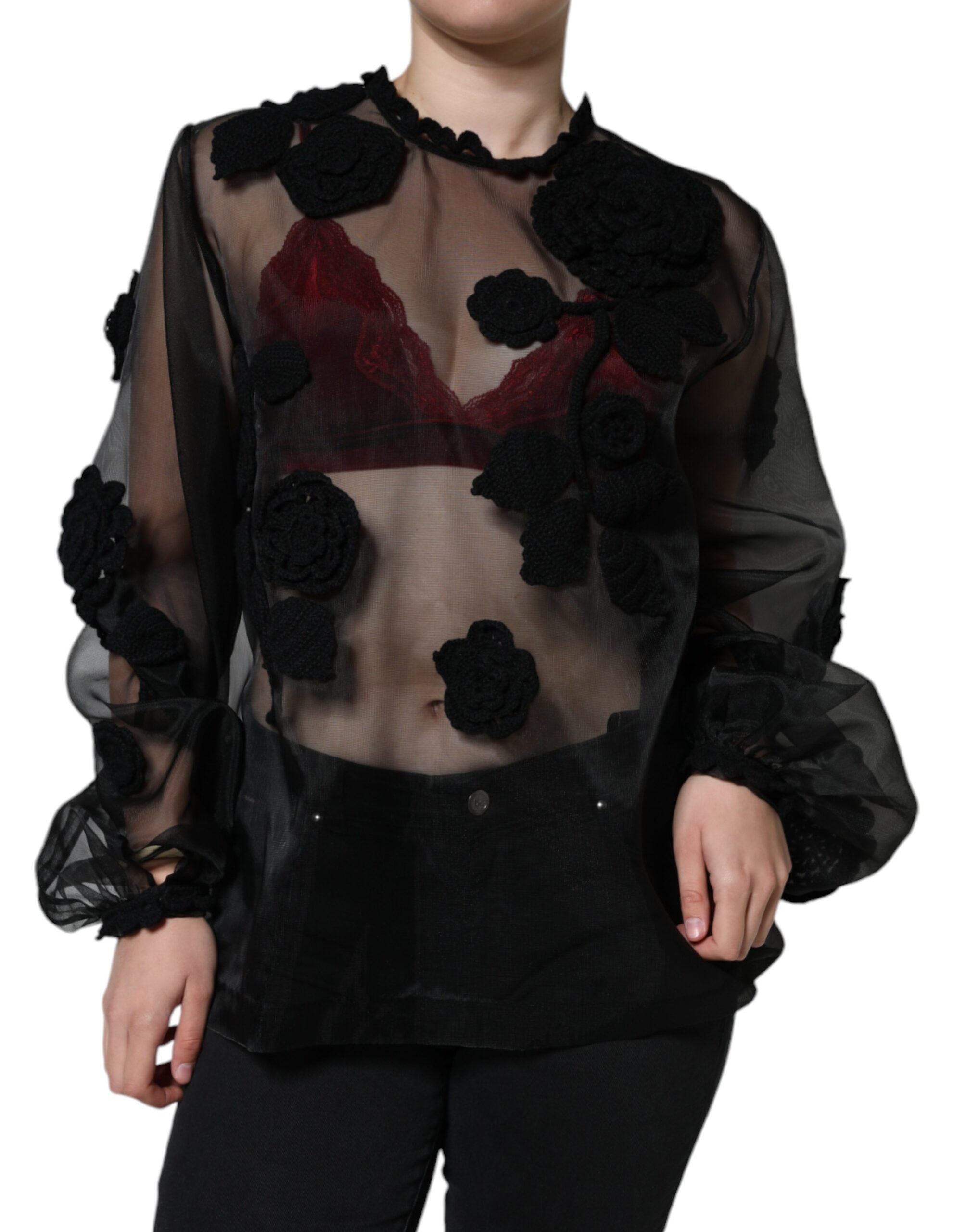 Mesh Floral Blouse — Black