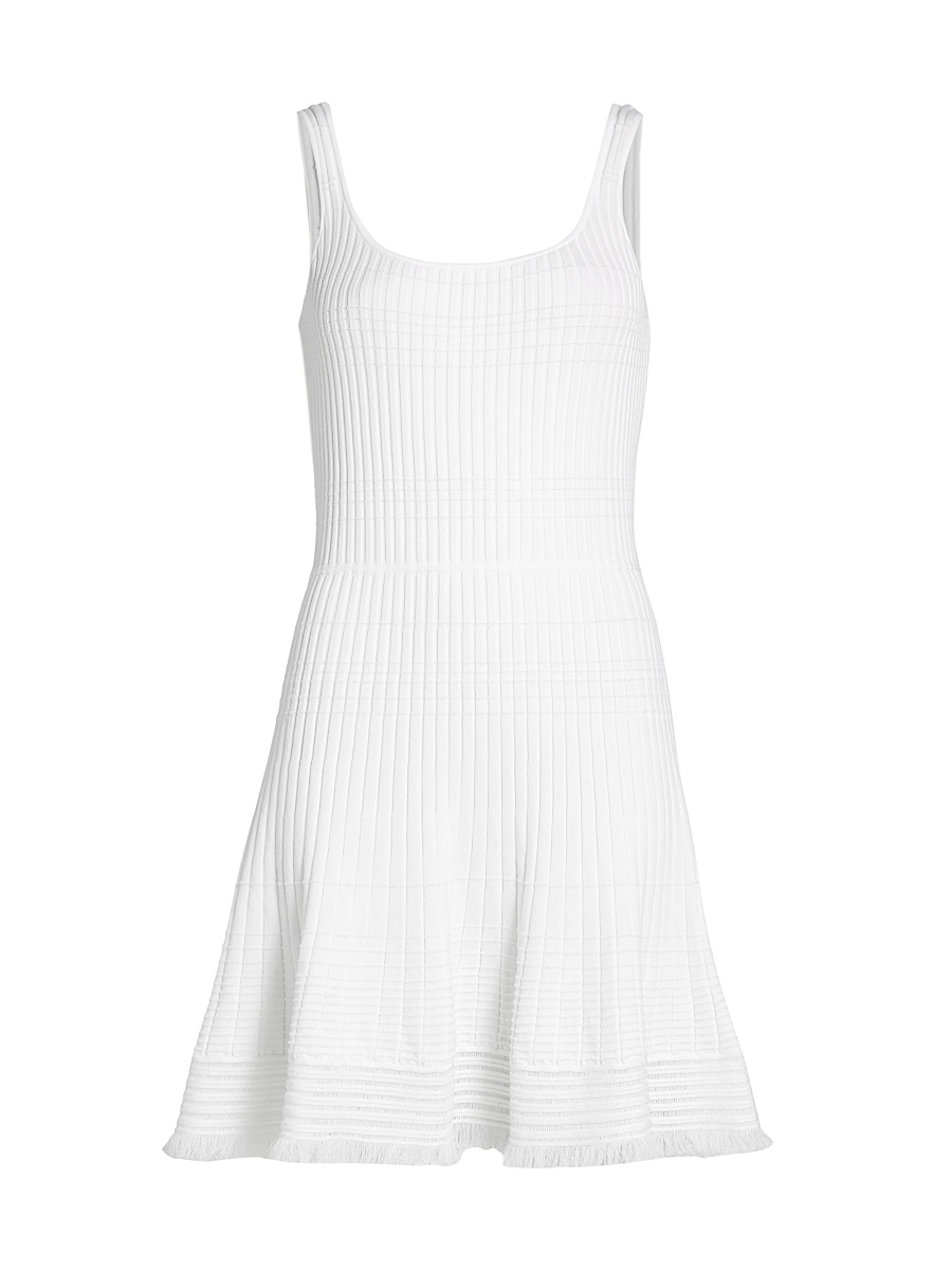 Women's Ayan Fringe-Trim Rib-Knit Minidress - White