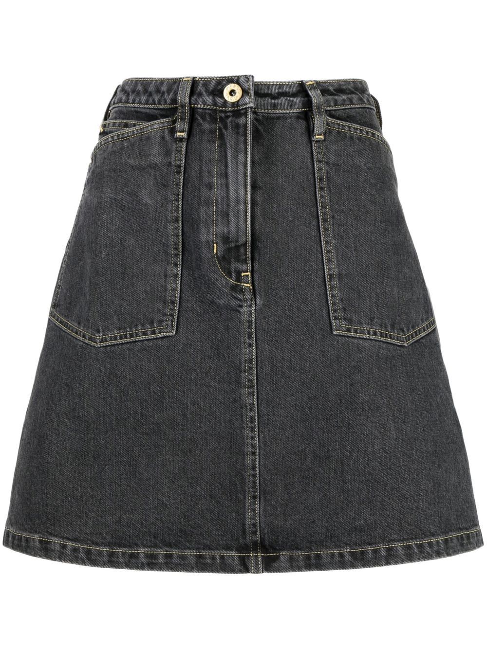 High-waisted bleached denim skirt - Black